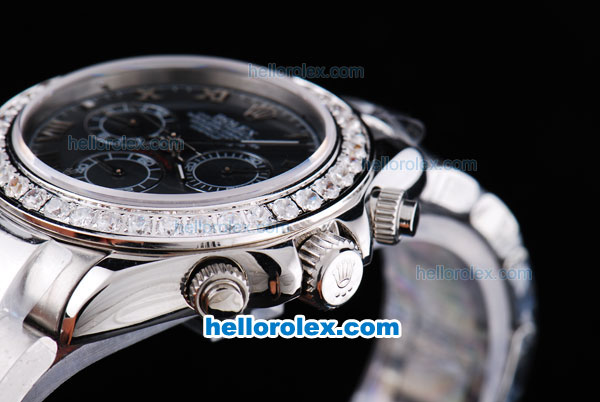 Rolex Daytona Oyster Perpetual Chronometer Automatic ETA Case with White Diamond Bezel,Black MOP Dial and Roman Marking - Click Image to Close